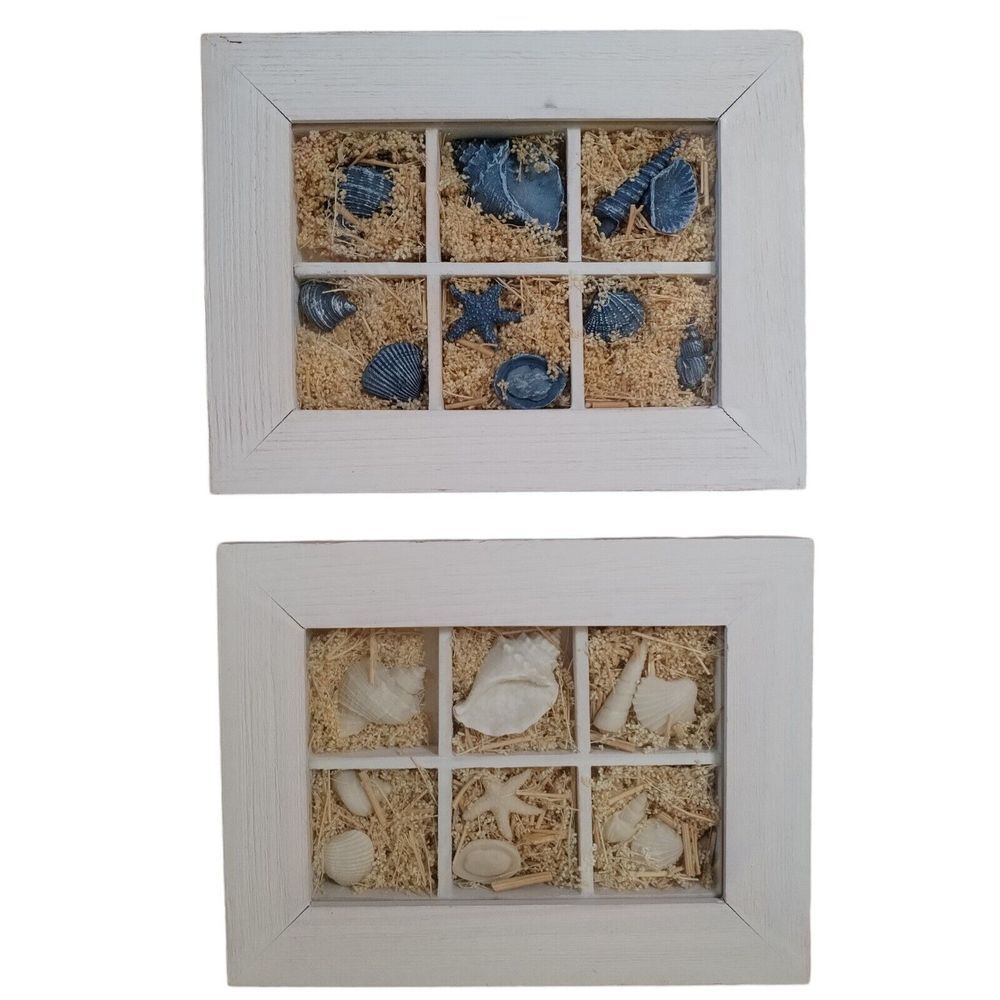 2003 Michael Alan Designs Seaside Seashell Starfish White Blue Diarama Set Of 2